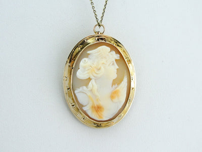 Lovely Bridal Cameo Portrait in Fine Gold Frame with Engraved Details