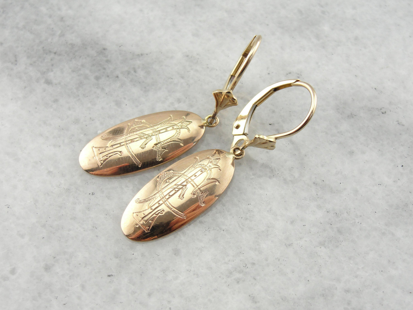 Victorian Monogram Drop Earrings in Rose Gold