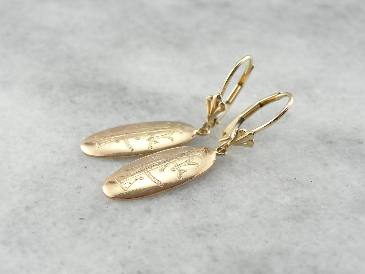 Victorian Monogram Drop Earrings in Rose Gold