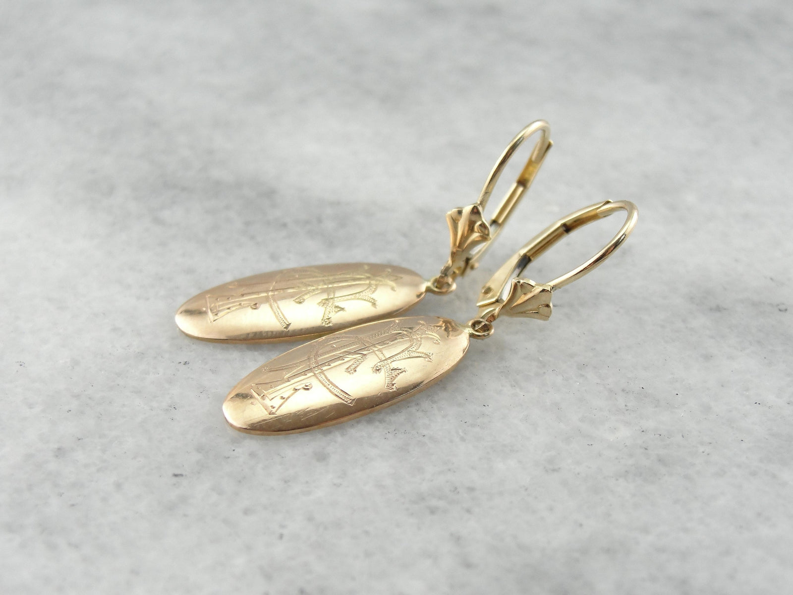 Victorian Monogram Drop Earrings in Rose Gold