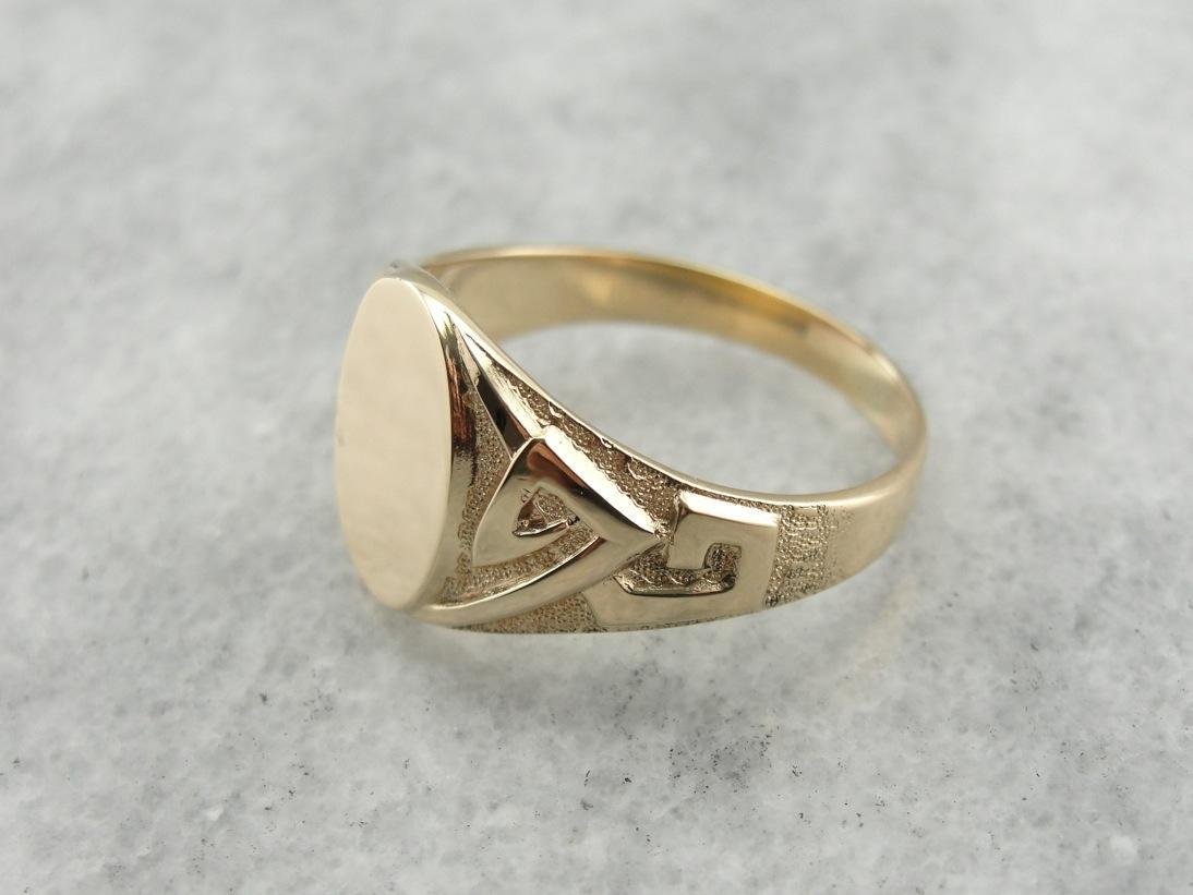 Geometric Themed Signet Ring Ready For Monogram