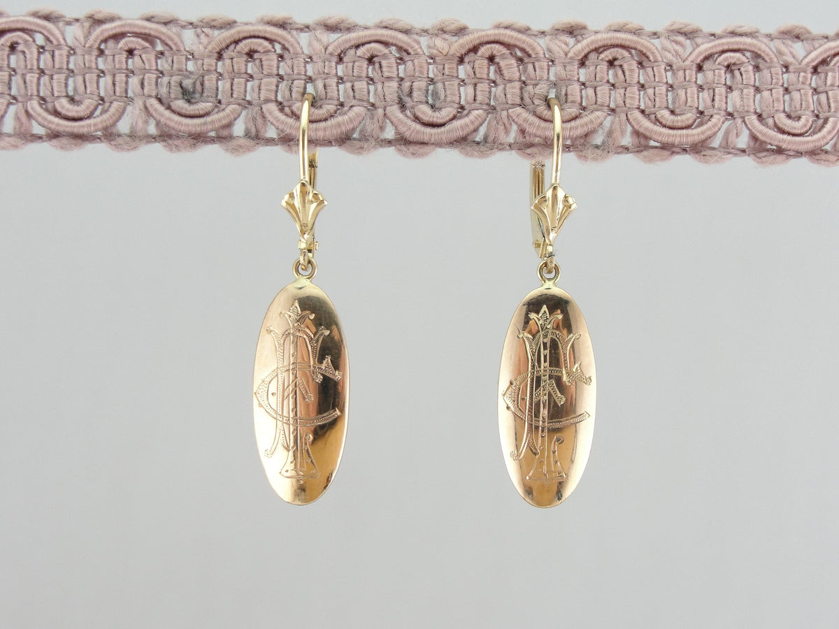 Victorian Monogram Drop Earrings in Rose Gold