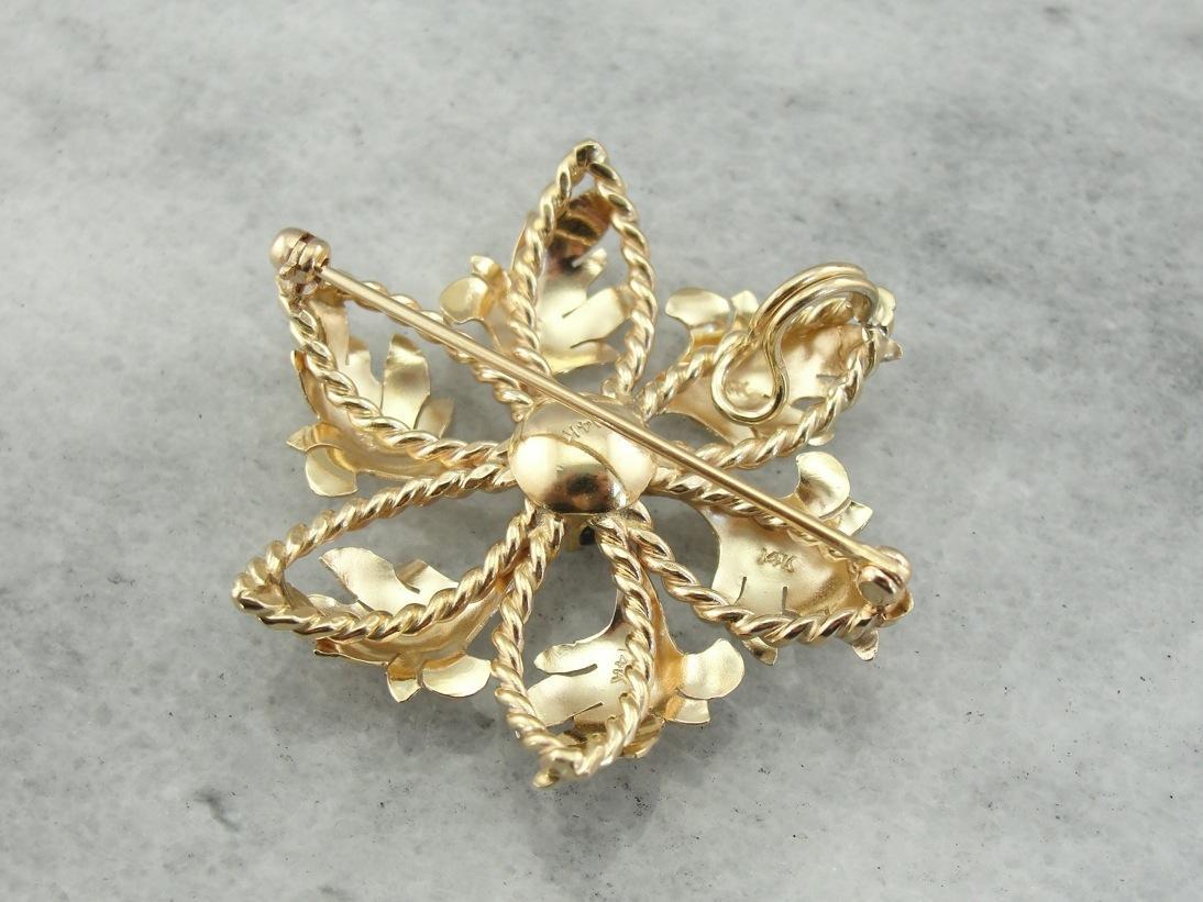 Vintage Floral Brooch or Pendant with Sapphire Center