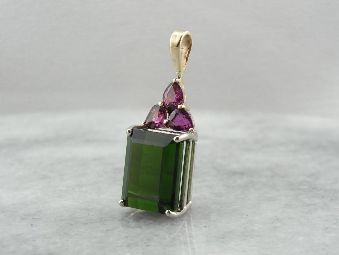 The Maharaja's Wife: Dark Green Tourmaline and Pink Tourmaline Drop Pendant