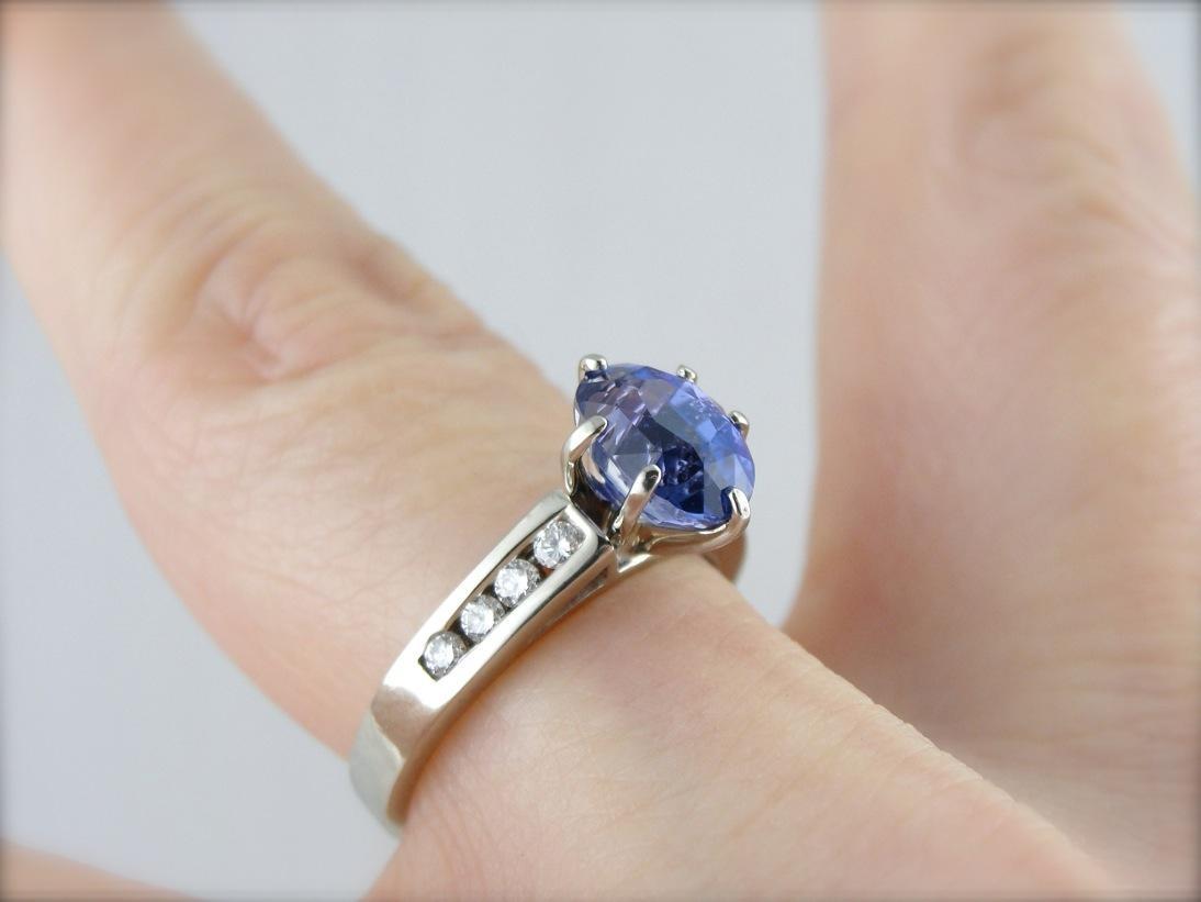 Outstanding Blue Sapphire and Diamond Engagement Ring
