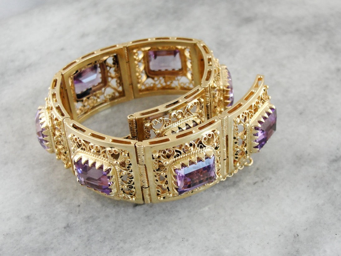 Amethyst Vintage Filigree Panel Bracelet
