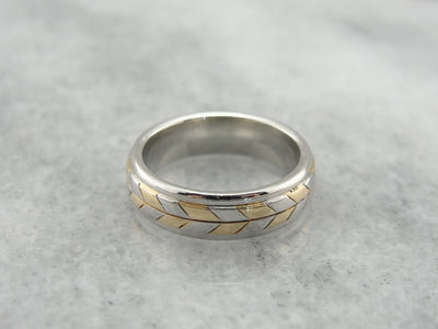 Fantastic Two Tone Chevron Style Band in Platinum and Yellow Gold