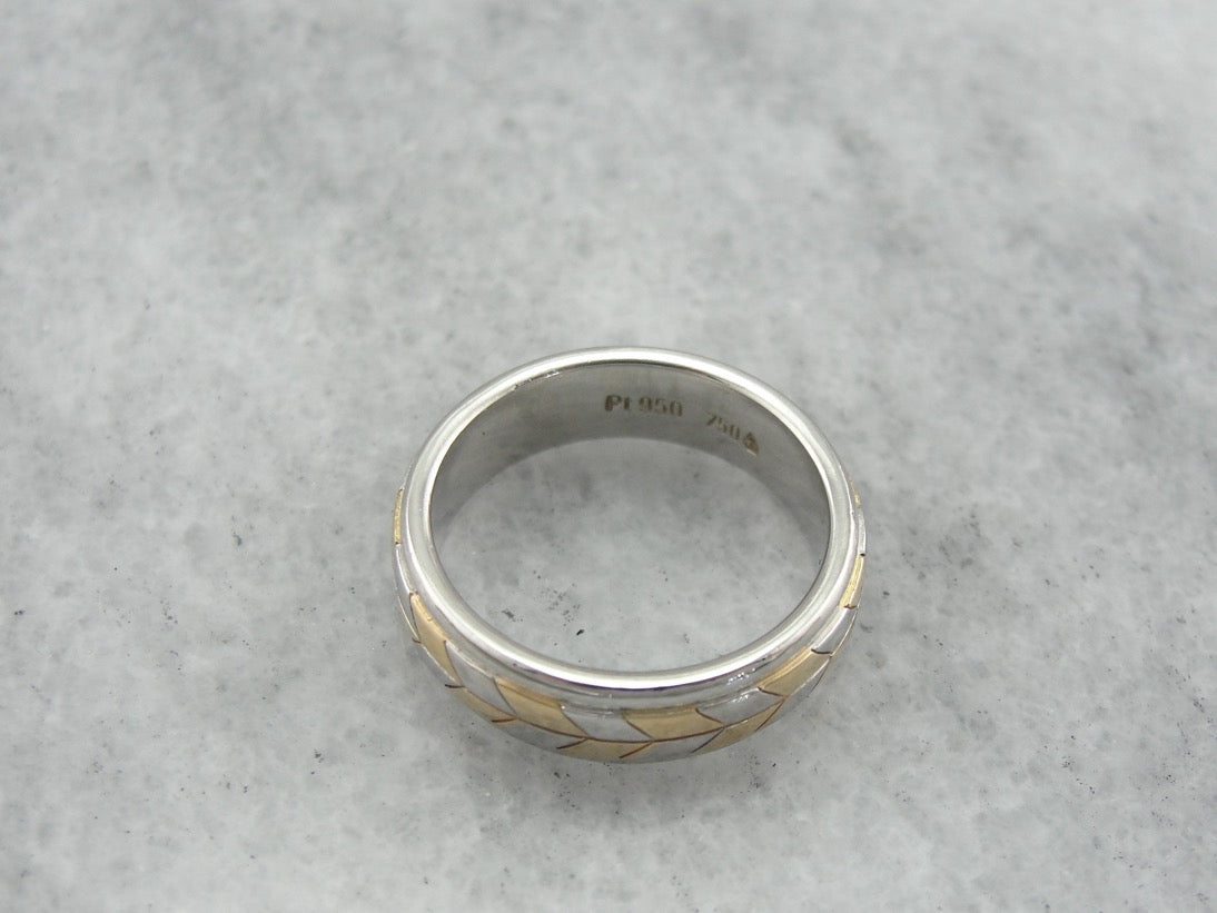 Fantastic Two Tone Chevron Style Band in Platinum and Yellow Gold