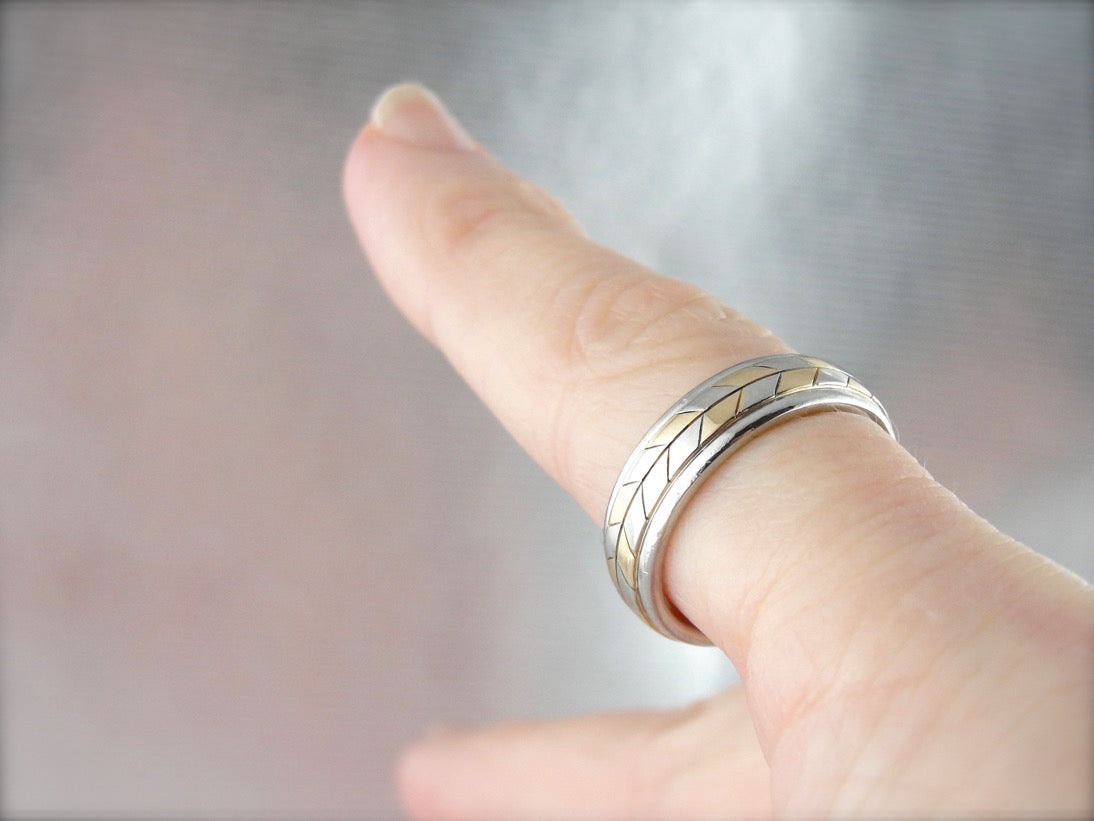 Fantastic Two Tone Chevron Style Band in Platinum and Yellow Gold