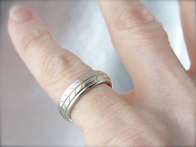 Fantastic Two Tone Chevron Style Band in Platinum and Yellow Gold
