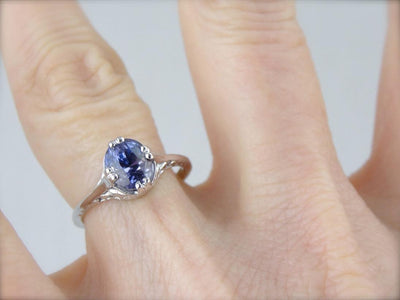Floral Filigree Engagement Ring, Sapphire Solitaire, Lilac Sapphire