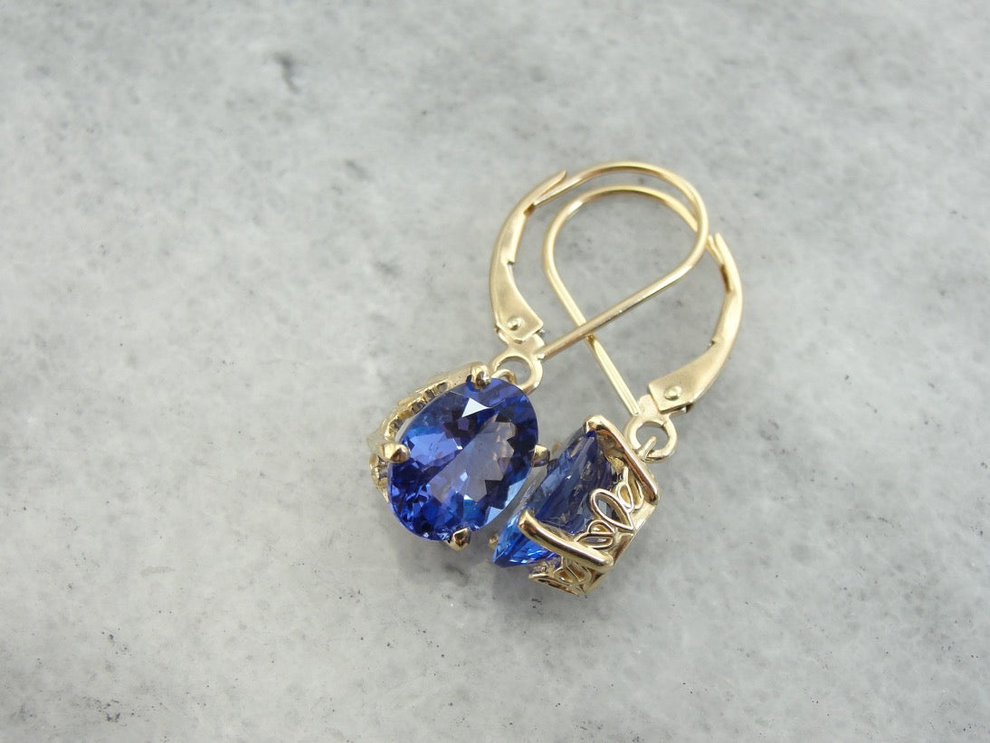 Blue Tanzanite Drop Earrings, Perfect Bridal Gift, Heirloom Quality Stones