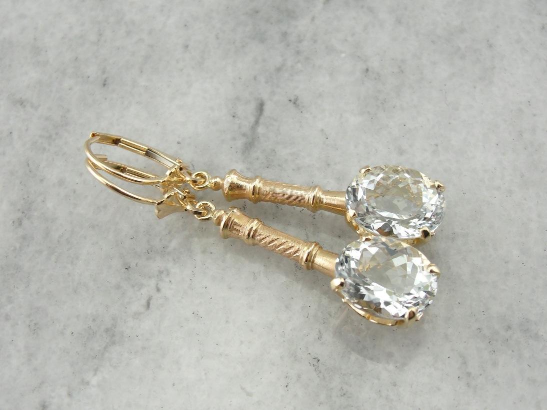 White Topaz Drop Earrings with Antique Accents
