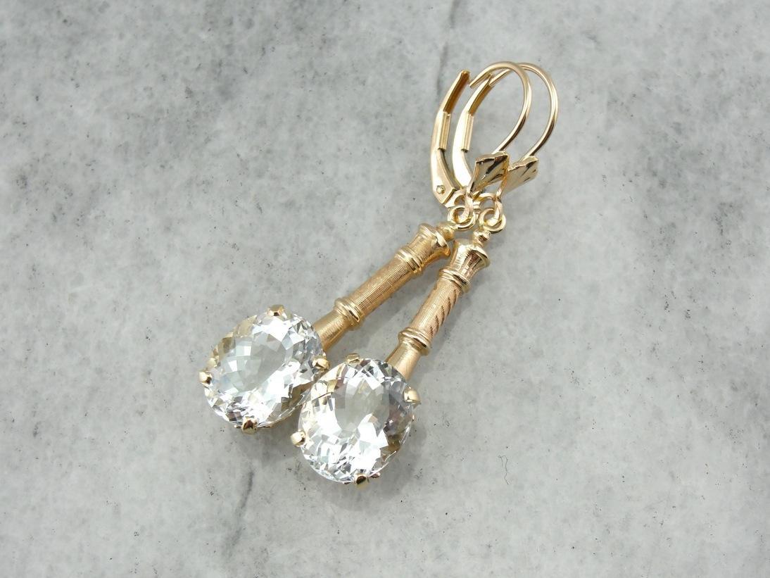 White Topaz Drop Earrings with Antique Accents