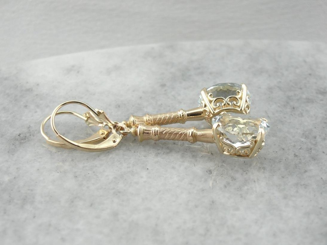 White Topaz Drop Earrings with Antique Accents