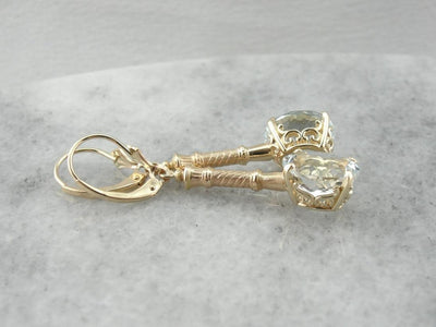 Bamboo Under Ice: White Topaz Drop Earrings with Antique Accents