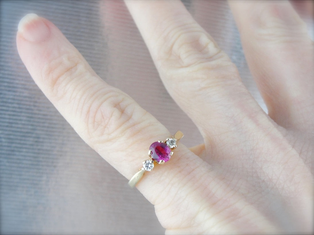Pretty Pink Sapphire Three Stone Engagement Ring