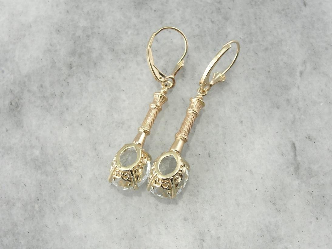 White Topaz Drop Earrings with Antique Accents