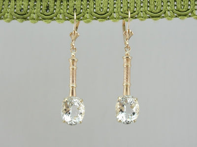 Bamboo Under Ice: White Topaz Drop Earrings with Antique Accents