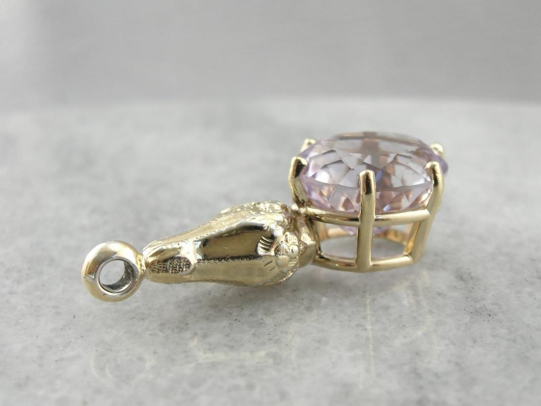 Springtime Lavender Amethyst and Antique Gold Drop Pendant