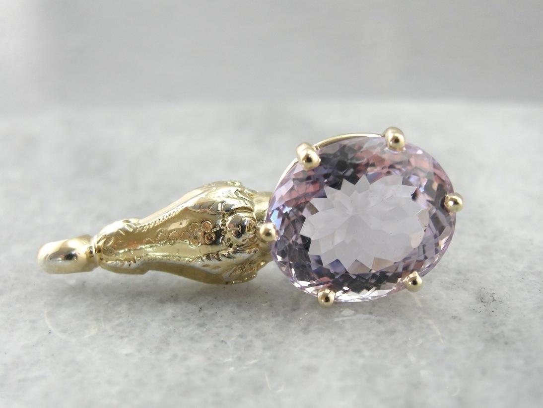 Springtime Lavender Amethyst and Antique Gold Drop Pendant