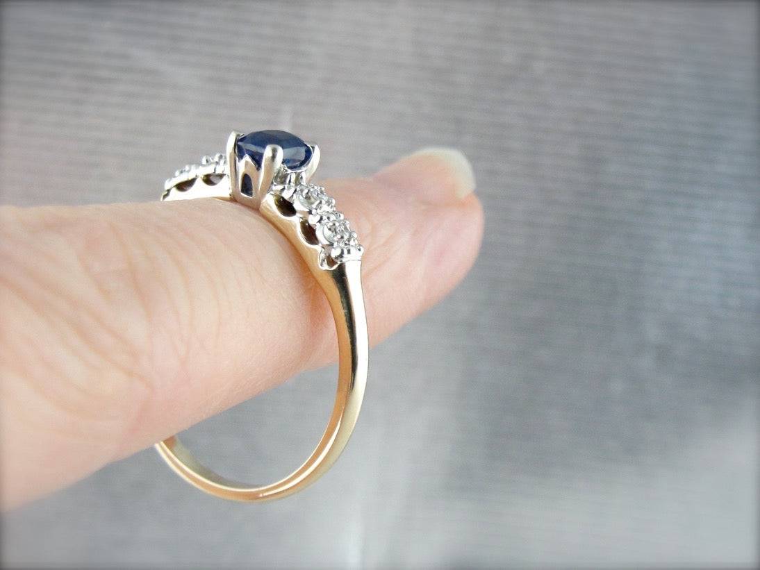 Bright Blue Sapphire Engagement Ring in Yellow and White Gold