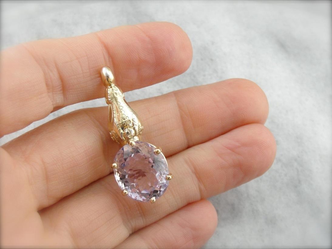 Springtime Lavender Amethyst and Antique Gold Drop Pendant