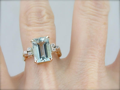 Aquamarine and Diamond Cocktail Ring in Yellow Gold
