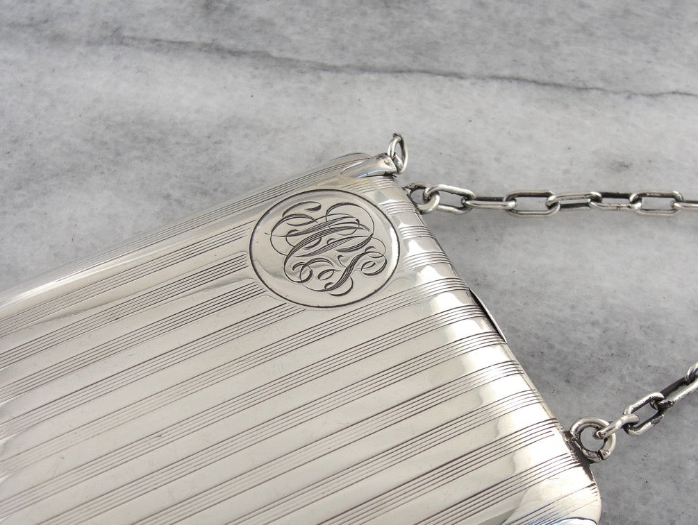 Sterling Silver MPS Monogrammed Art Deco Compact Purse