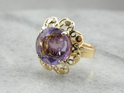 Go Maple Leafs! Vintage Carved Amethyst Cocktail Ring with Botanical Theme