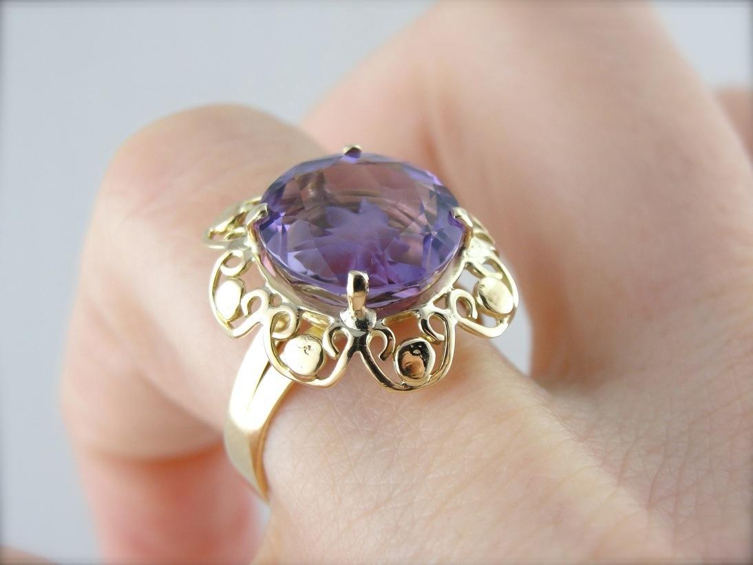Go Maple Leafs! Vintage Carved Amethyst Cocktail Ring with Botanical Theme