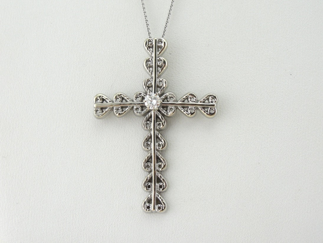 Bold, Ornate Style Diamond Cross Pendant in White Gold