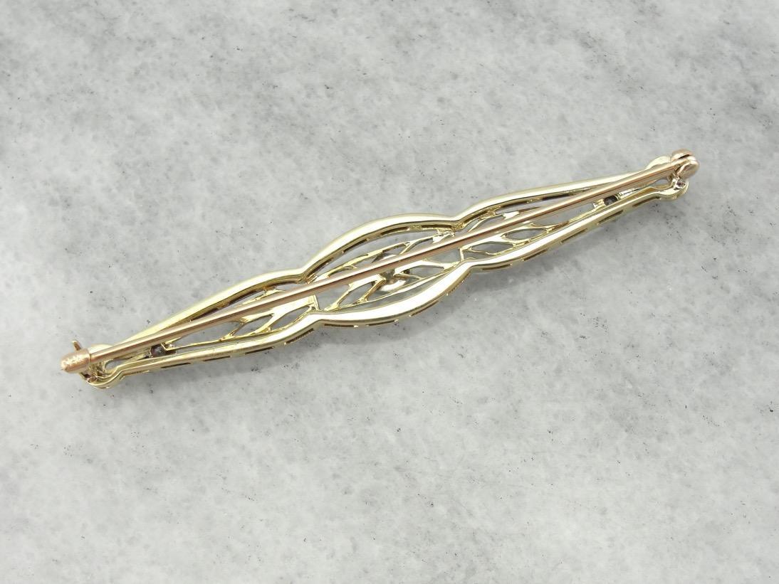 Art Deco Diamond White Gold Filigree Bar Pin