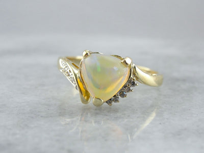 Trillion Cut, Beautiful Opal Cocktail Ring with Diamond Accents