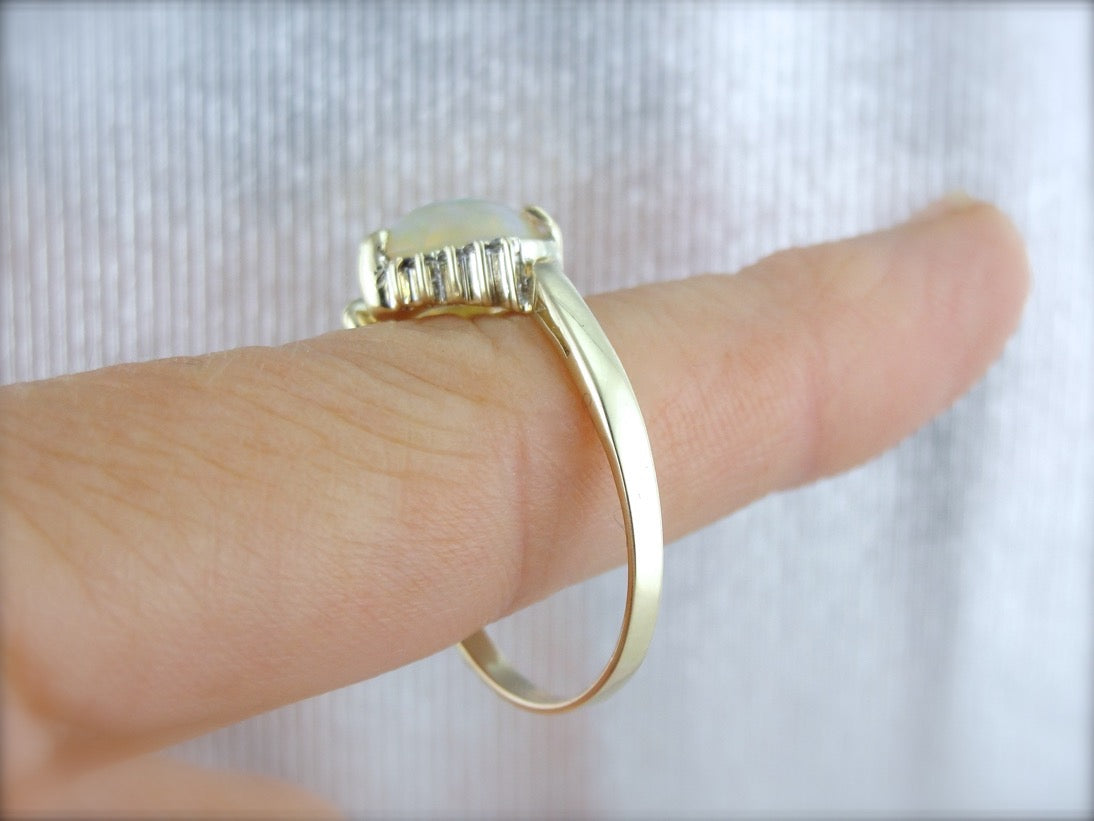 Trillion Cut, Beautiful Opal Cocktail Ring with Diamond Accents