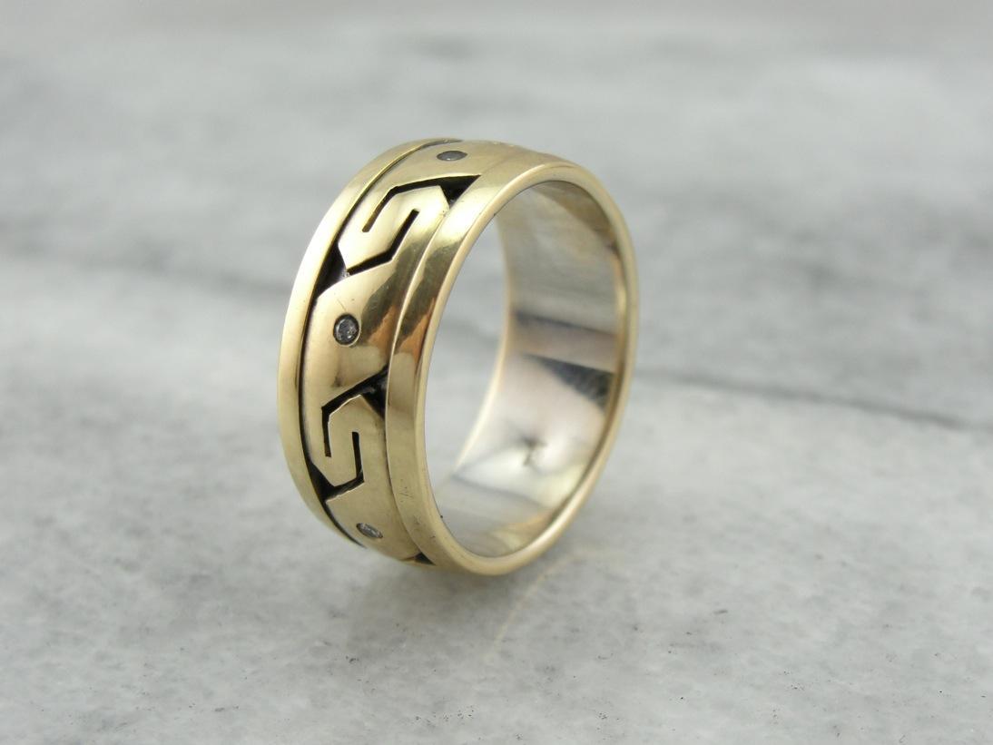 Bold Key: Vintage Wide Pattern and Diamond Band