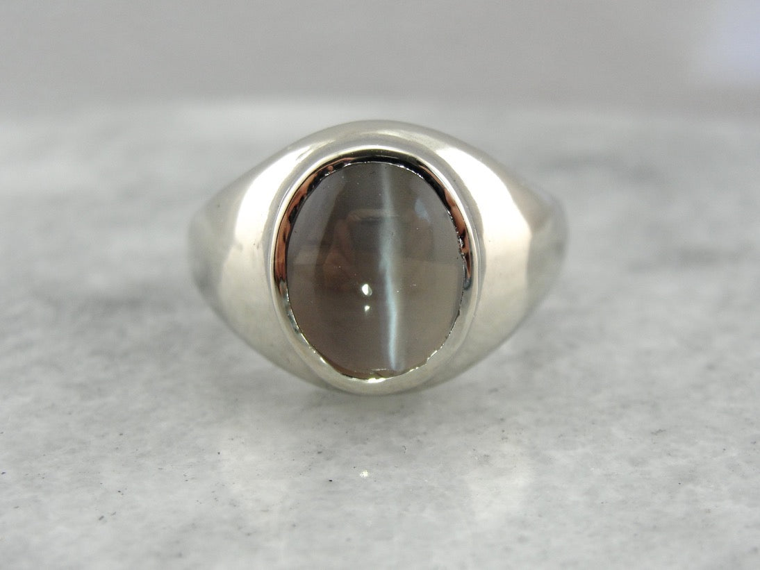 Men's Cat's Eye Sillimanite Statement Ring, Weighty and Luxurious
