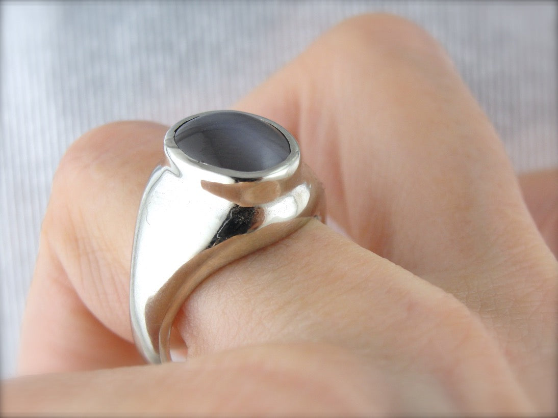 Men's Cat's Eye Sillimanite Statement Ring, Weighty and Luxurious
