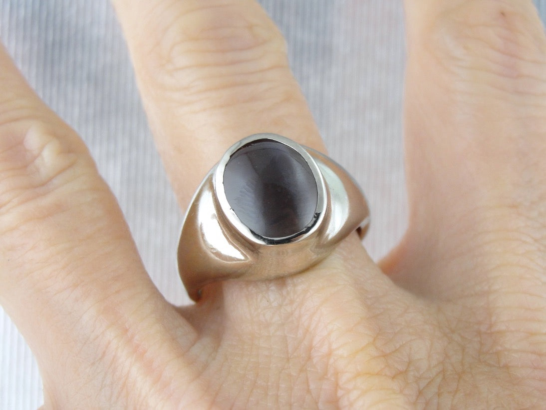 Men's Cat's Eye Sillimanite Statement Ring, Weighty and Luxurious