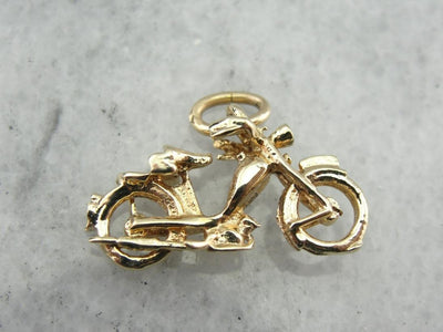 Vintage Motorcycle Charm or Pendant in Yellow Gold