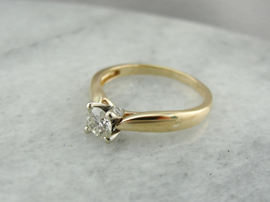 Contemporary Diamond Engagement Ring, Diamond Solitaire with Diamond Studded Prongs