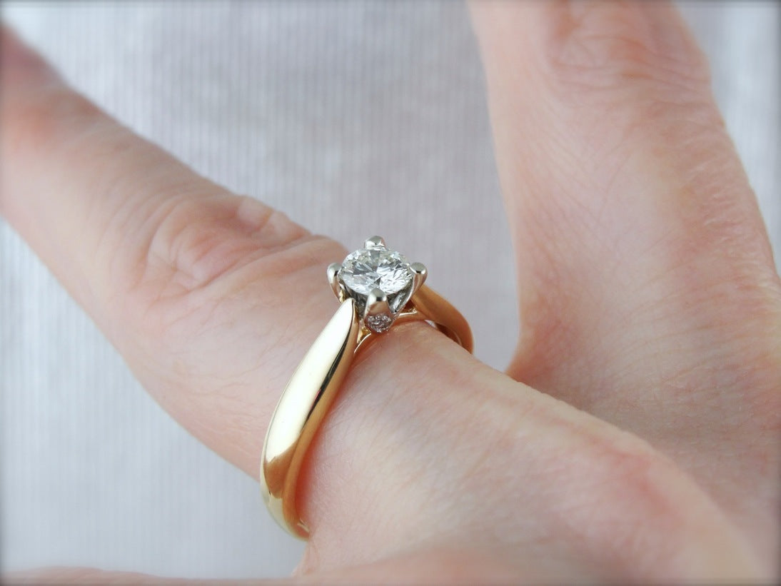 Contemporary Diamond Engagement Ring, Diamond Solitaire with Diamond Studded Prongs