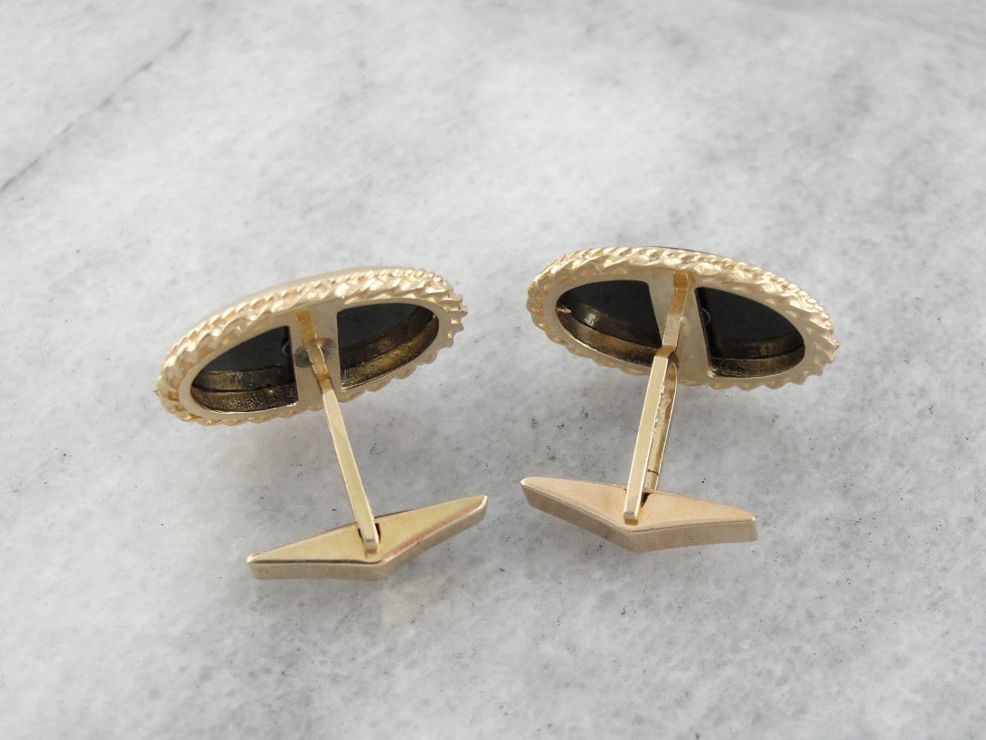 Vintage Onyx and Diamond Cufflinks with Rope Edge in Fine Gold