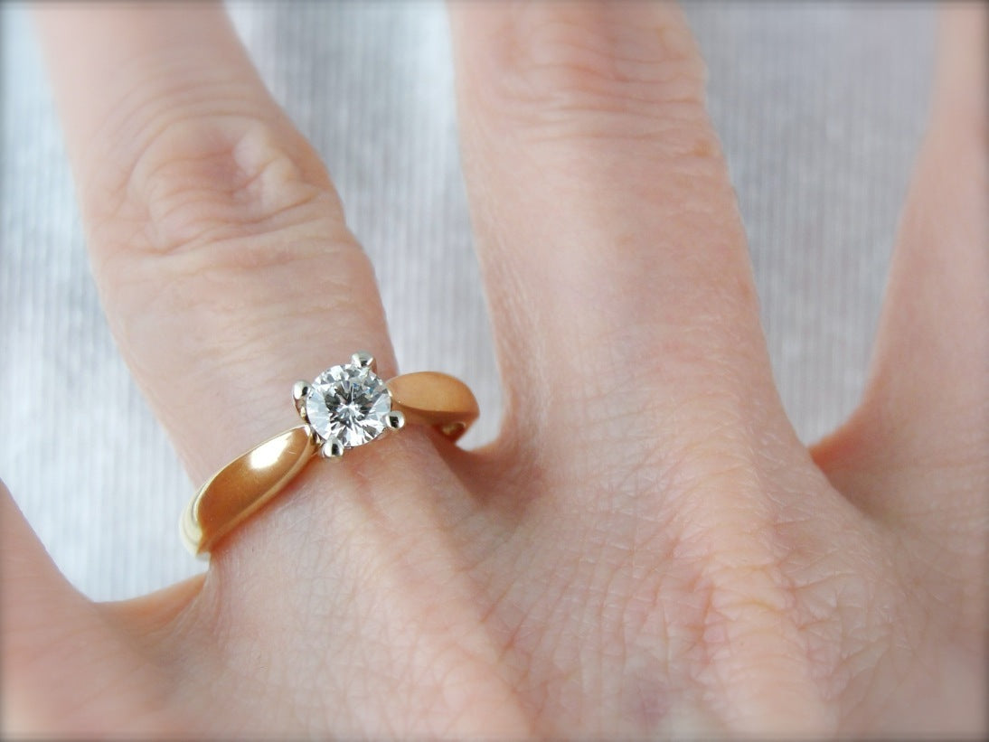 Contemporary Diamond Engagement Ring, Diamond Solitaire with Diamond Studded Prongs