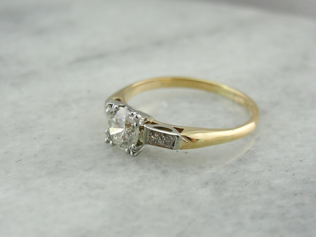 Mid Century Diamond Illusion Head Engagement Ring, Vintage Engagement Ring
