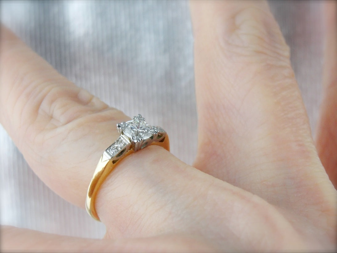 Mid Century Diamond Illusion Head Engagement Ring, Vintage Engagement Ring