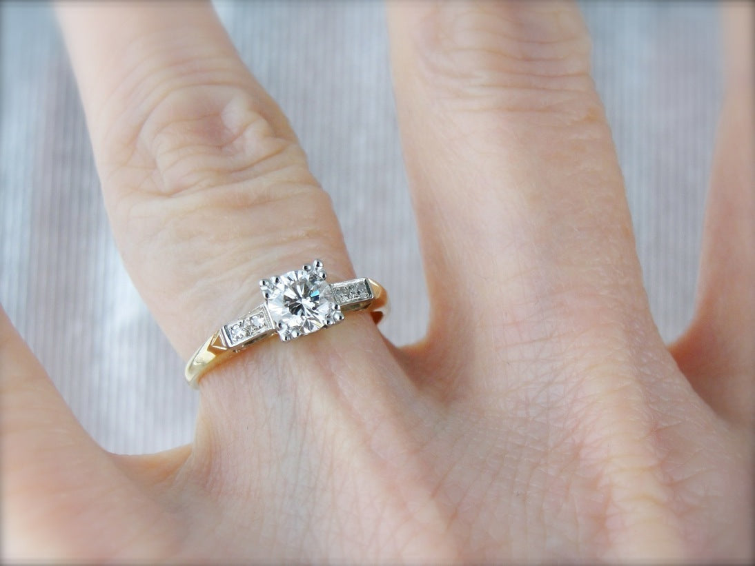 Mid Century Diamond Illusion Head Engagement Ring, Vintage Engagement Ring