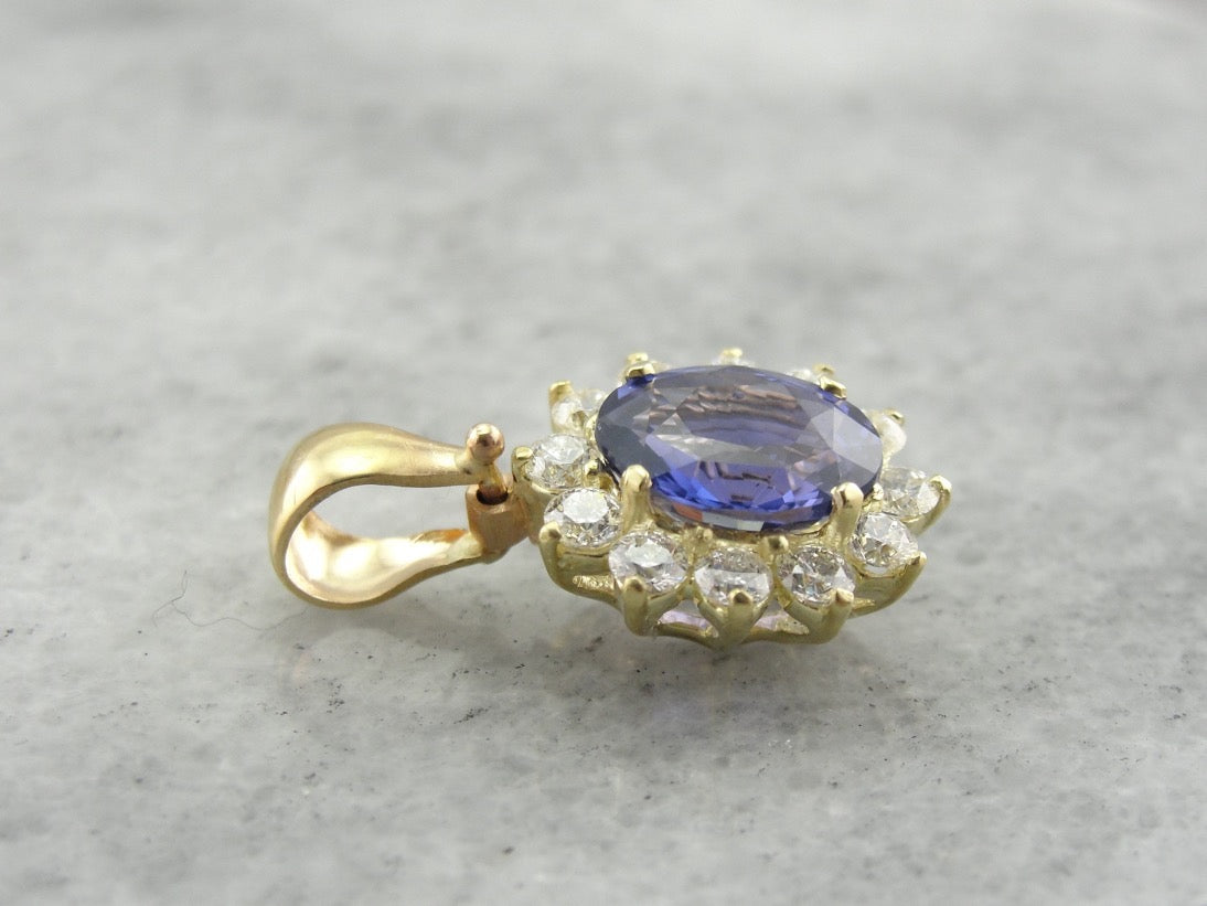 Sapphire and Diamond Halo Pendant