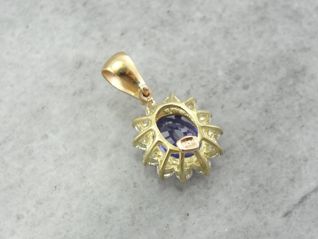 Sapphire and Diamond Halo Pendant