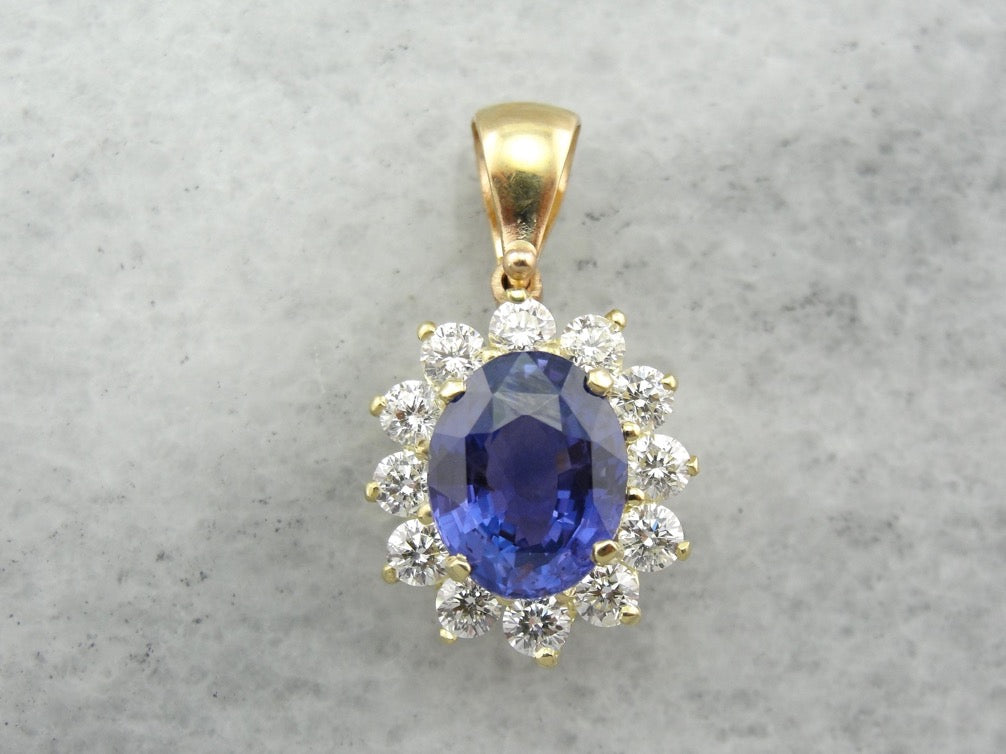 Sapphire and Diamond Halo Pendant
